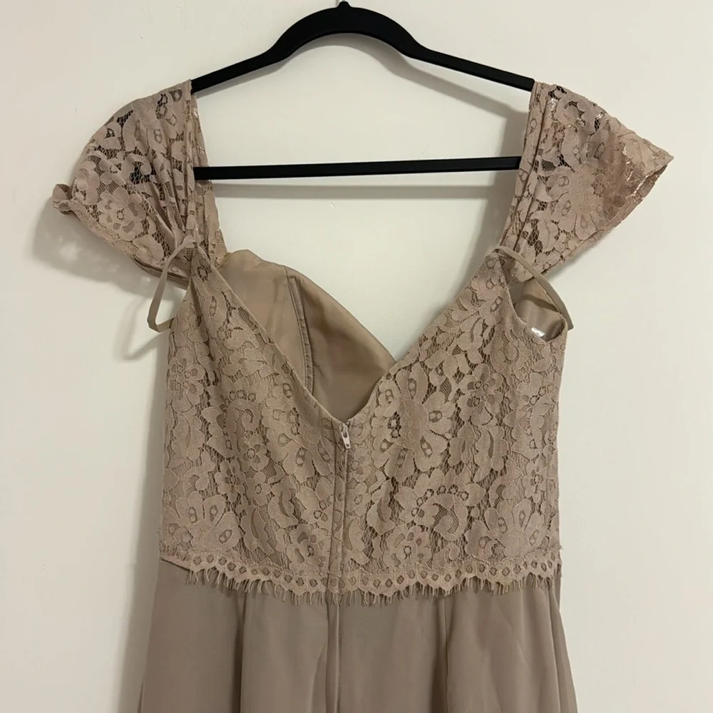 Christina Wu bridesmaid taupe color gown